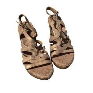 B.O.C. Born Concept Wedge Sandals Womens 7 Champagne Gold Excellent Strappy Cork